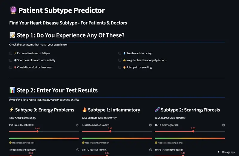 Screenshot of the live portal showing predictor page