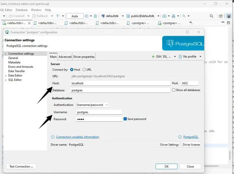 Local postgreSQL connection