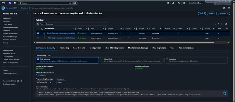Aurora cluster deployed with express configuration