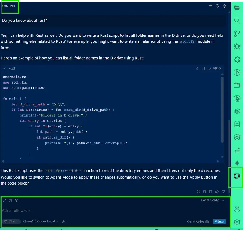 Continue.dev working with local Qwen model in VS Code