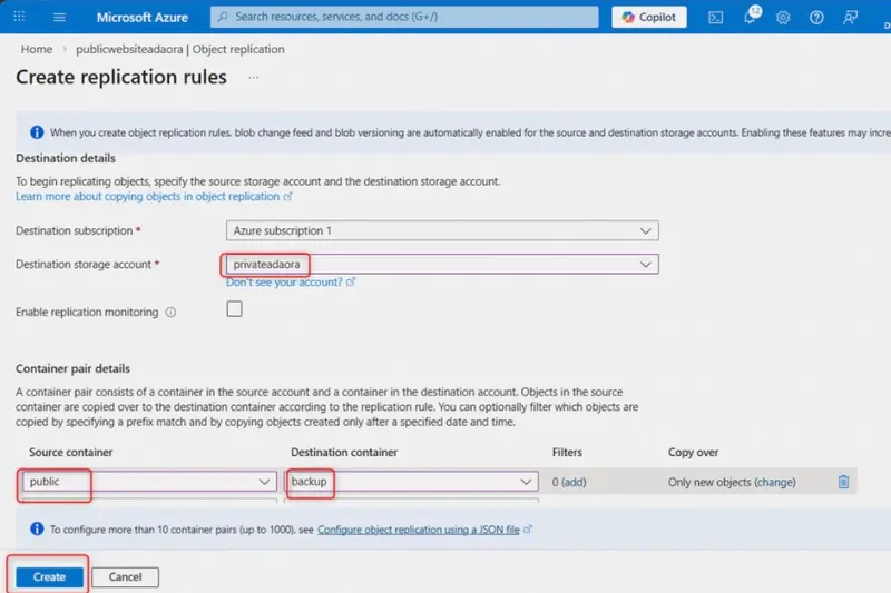 create replication rule