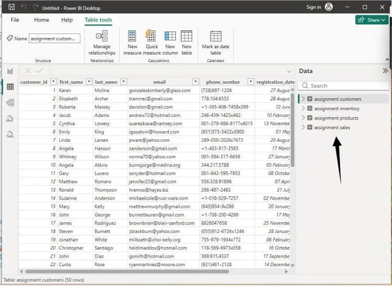 Tables in PowerBI