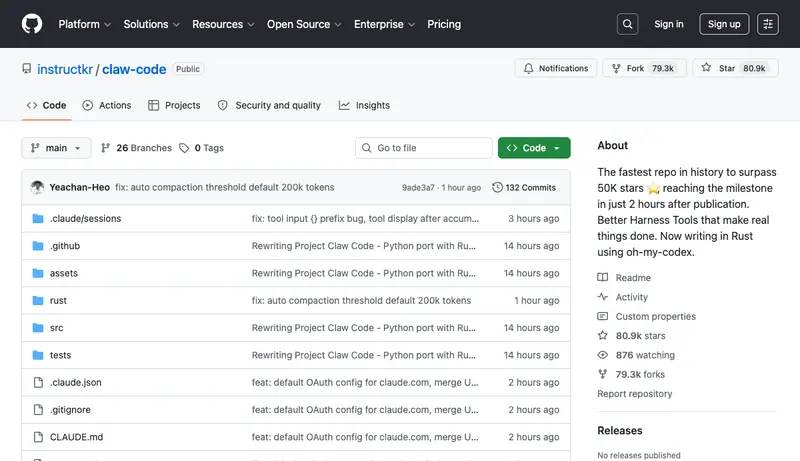 claw-code repo — 80K+ stars