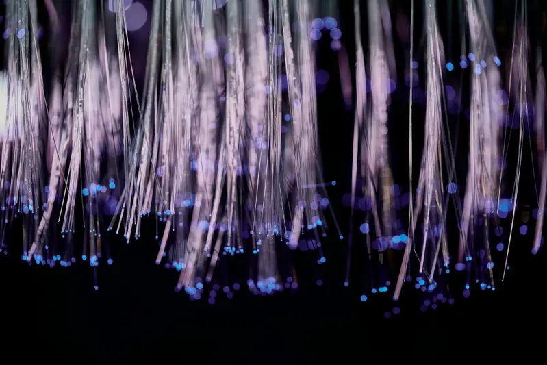 fiber optic cable glow blue network rack