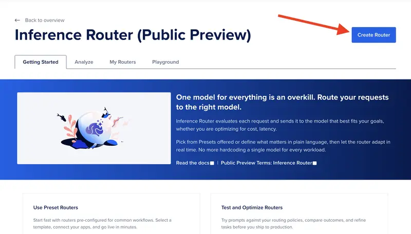 The DigitalOcean Create a Router page showing the name and description fields