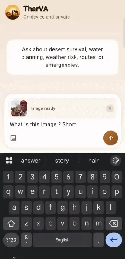 TharVA Chat interface showing a text-based conversation