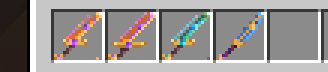 All four AWS Swords in the inventory — Lambda, Greatsword of Lambda, S3, and EC2, each with unique animated textures