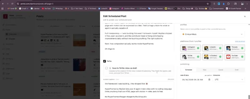 scheduled posts in zernio dashboard