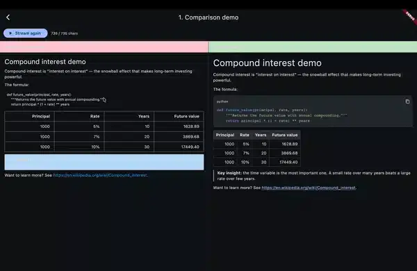 streamdown vs flutter_markdown — split screen demo