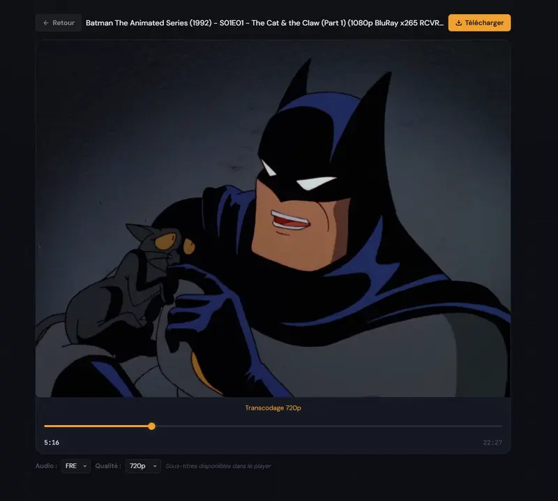 ShareBox integrated video player with seek, quality selection and WebVTT subtitle support